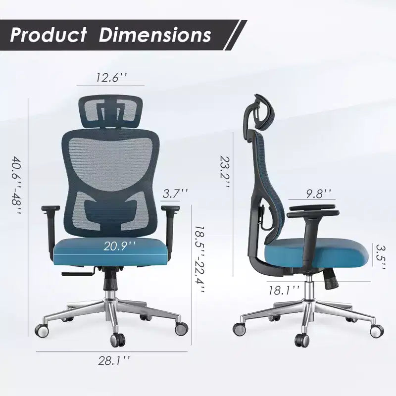 Chaise de bureau ergonomique, Chaise de bureau en maille avec appui-tête, Support lombaire et accoudoirs réglables, Dossier haut pour le bureau et la maison
