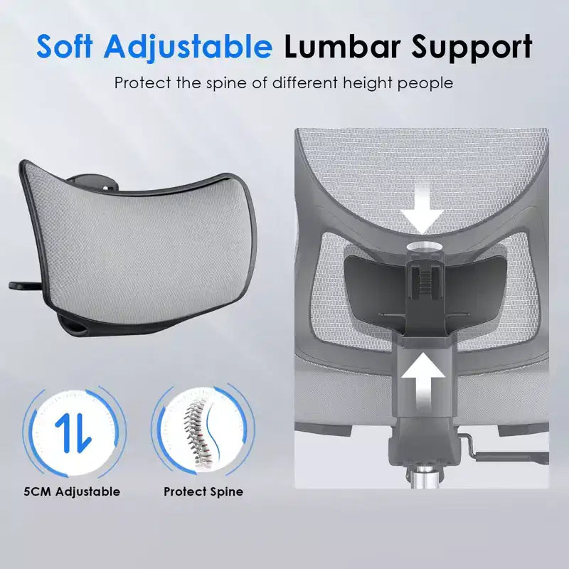 Chaise de bureau ergonomique, Chaise de bureau en maille avec appui-tête, Support lombaire et accoudoirs réglables, Dossier haut pour le bureau et la maison