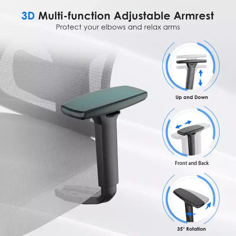 Chaise de bureau ergonomique, Chaise de bureau en maille avec appui-tête, Support lombaire et accoudoirs réglables, Dossier haut pour le bureau et la maison