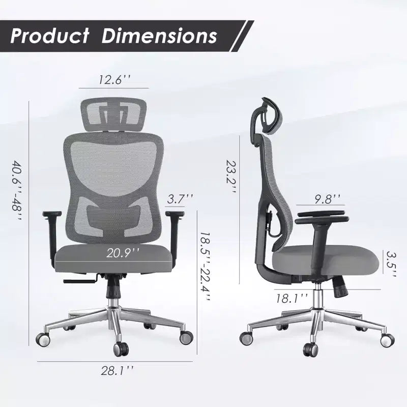 Chaise de bureau ergonomique, Chaise de bureau en maille avec appui-tête, Support lombaire et accoudoirs réglables, Dossier haut pour le bureau et la maison