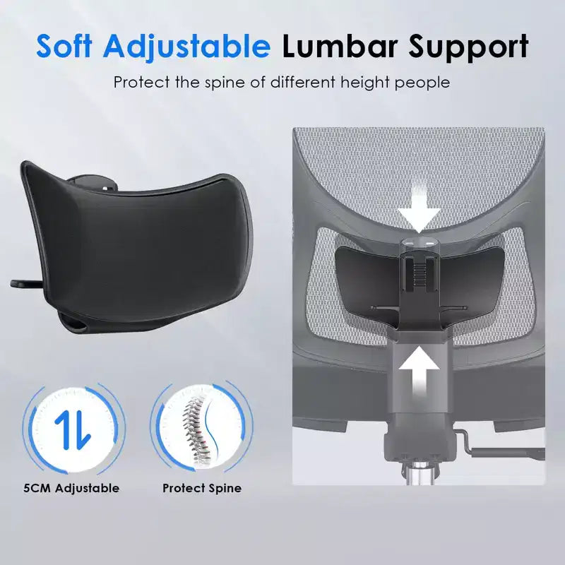 Chaise de bureau ergonomique, Chaise de bureau en maille avec appui-tête, Support lombaire et accoudoirs réglables, Dossier haut pour le bureau et la maison