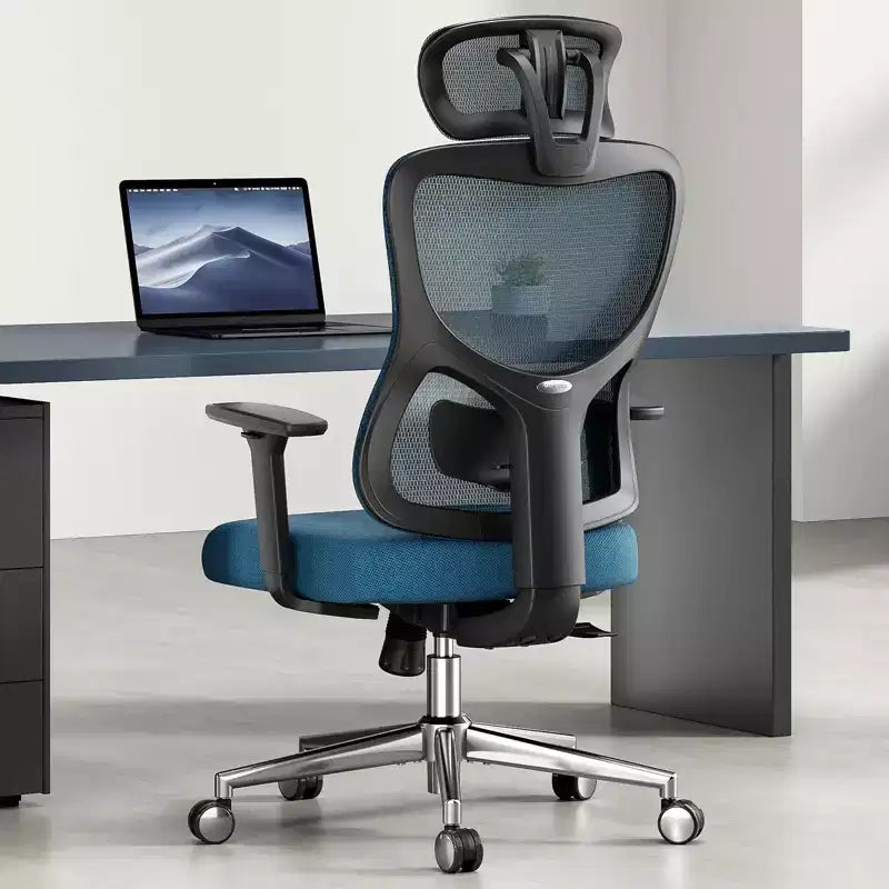 Chaise de bureau ergonomique, Chaise de bureau en maille avec appui-tête, Support lombaire et accoudoirs réglables, Dossier haut pour le bureau et la maison