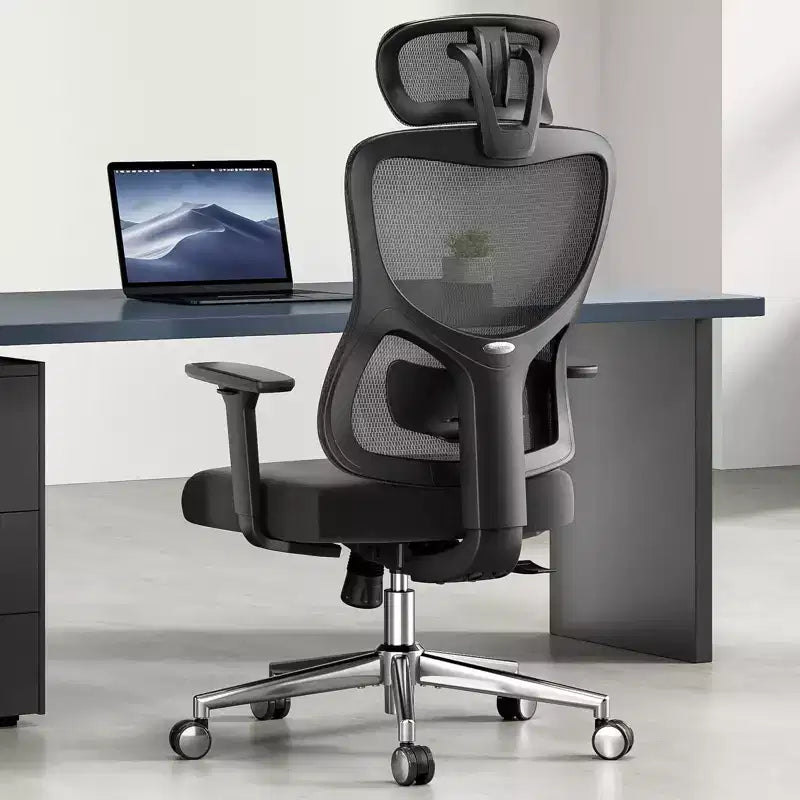 Chaise de bureau ergonomique, Chaise de bureau en maille avec appui-tête, Support lombaire et accoudoirs réglables, Dossier haut pour le bureau et la maison