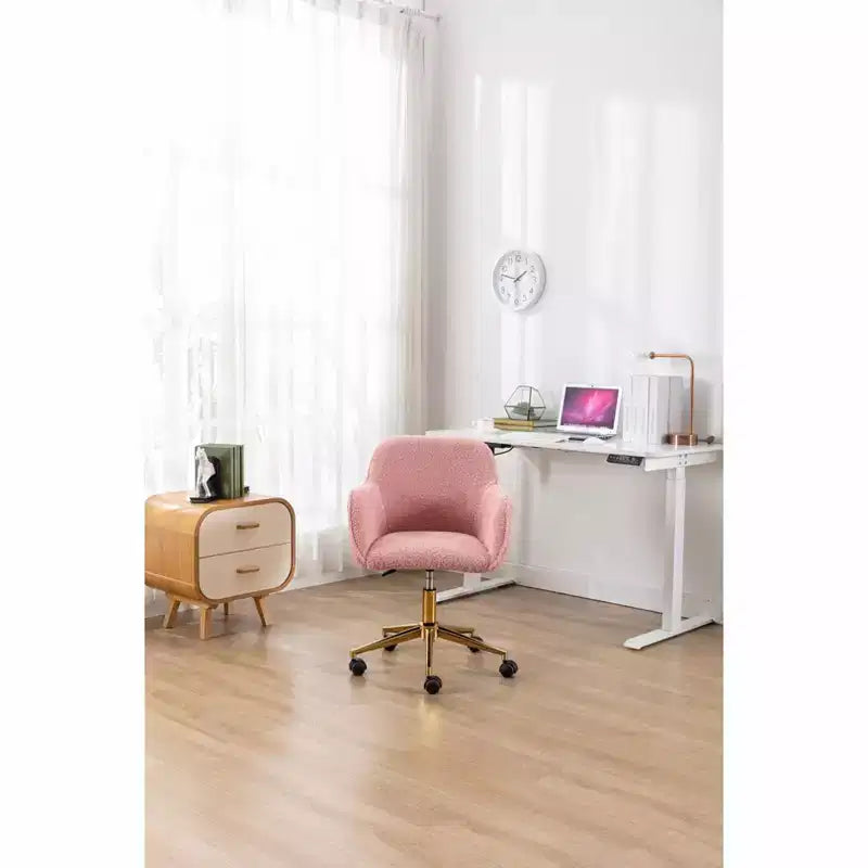 Chaise de bureau pivotante avec piètement en métal doré, hauteur réglable et roulettes universelles, chaise de bureau pour le bureau et l'étude