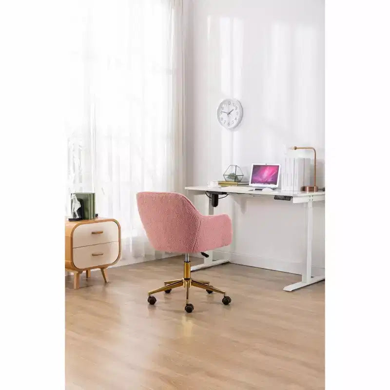 Chaise de bureau pivotante avec piètement en métal doré, hauteur réglable et roulettes universelles, chaise de bureau pour le bureau et l'étude
