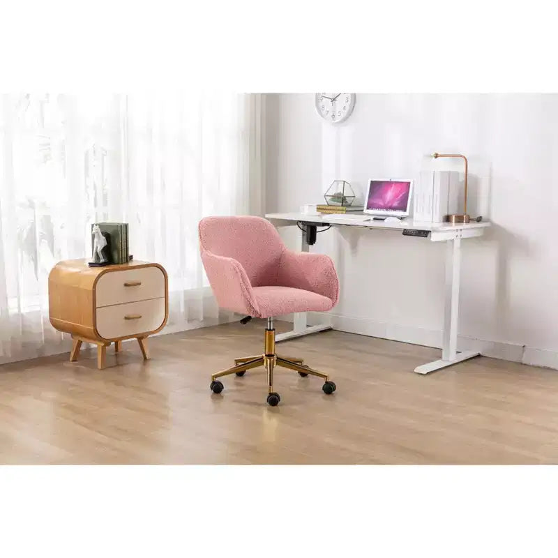 Chaise de bureau pivotante avec piètement en métal doré, hauteur réglable et roulettes universelles, chaise de bureau pour le bureau et l'étude