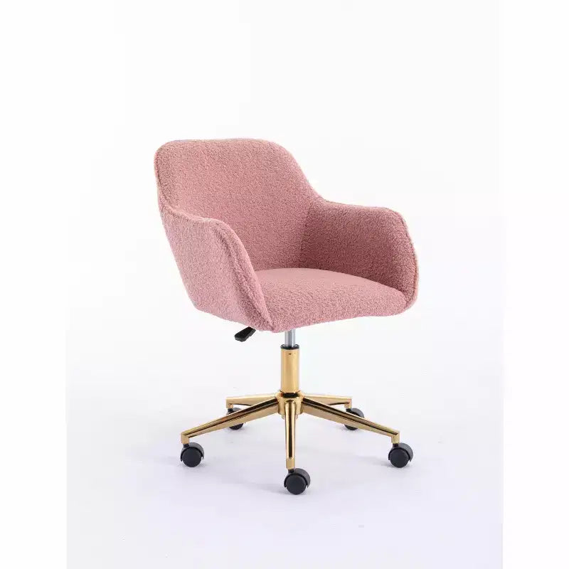 Chaise de bureau pivotante avec piètement en métal doré, hauteur réglable et roulettes universelles, chaise de bureau pour le bureau et l'étude