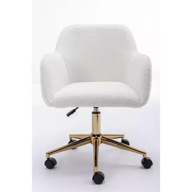 Chaise de bureau pivotante avec piètement en métal doré, hauteur réglable et roulettes universelles, chaise de bureau pour le bureau et l'étude