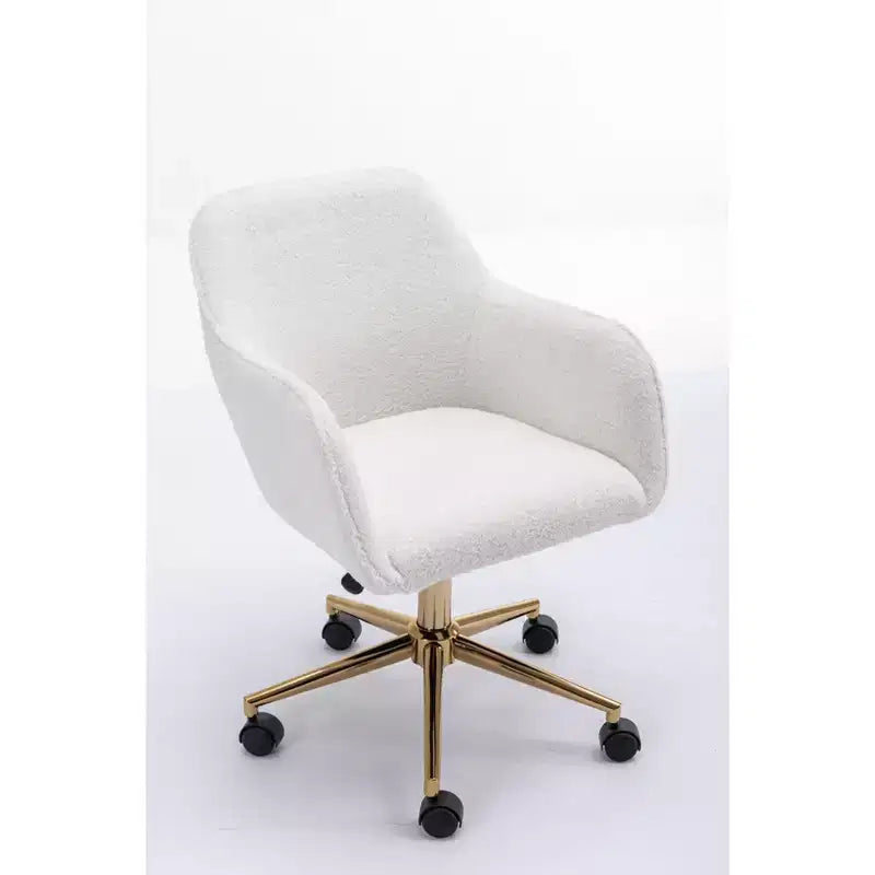 Chaise de bureau pivotante avec piètement en métal doré, hauteur réglable et roulettes universelles, chaise de bureau pour le bureau et l'étude