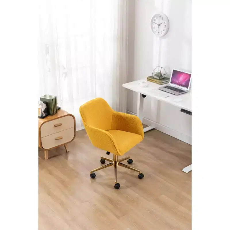 Chaise de bureau pivotante avec piètement en métal doré, hauteur réglable et roulettes universelles, chaise de bureau pour le bureau et l'étude