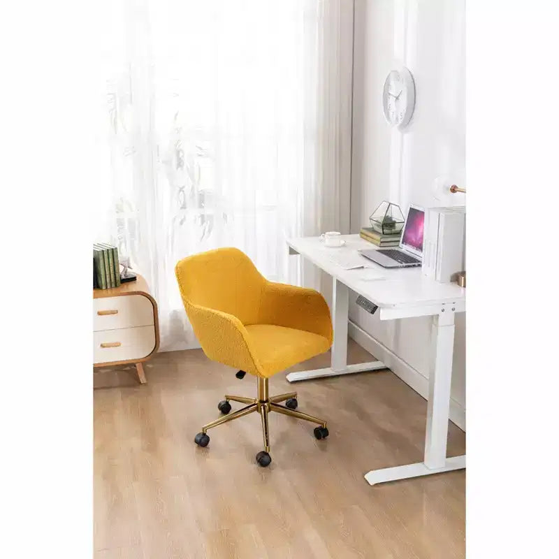Chaise de bureau pivotante avec piètement en métal doré, hauteur réglable et roulettes universelles, chaise de bureau pour le bureau et l'étude