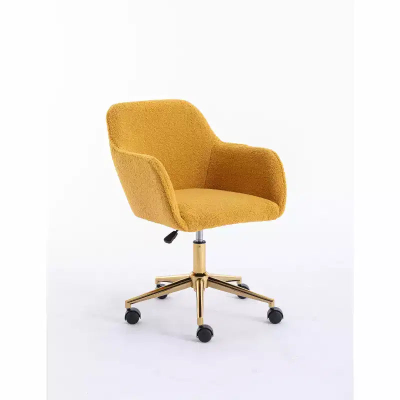 Chaise de bureau pivotante avec piètement en métal doré, hauteur réglable et roulettes universelles, chaise de bureau pour le bureau et l'étude