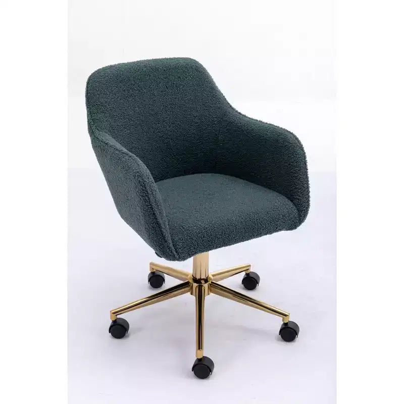Chaise de bureau pivotante avec piètement en métal doré, hauteur réglable et roulettes universelles, chaise de bureau pour le bureau et l'étude