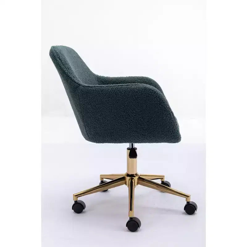 Chaise de bureau pivotante avec piètement en métal doré, hauteur réglable et roulettes universelles, chaise de bureau pour le bureau et l'étude