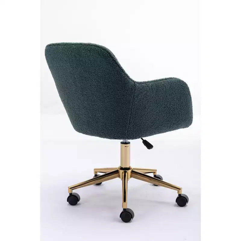 Chaise de bureau pivotante avec piètement en métal doré, hauteur réglable et roulettes universelles, chaise de bureau pour le bureau et l'étude