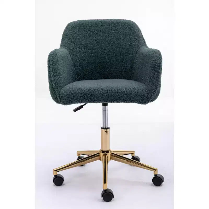 Chaise de bureau pivotante avec piètement en métal doré, hauteur réglable et roulettes universelles, chaise de bureau pour le bureau et l'étude