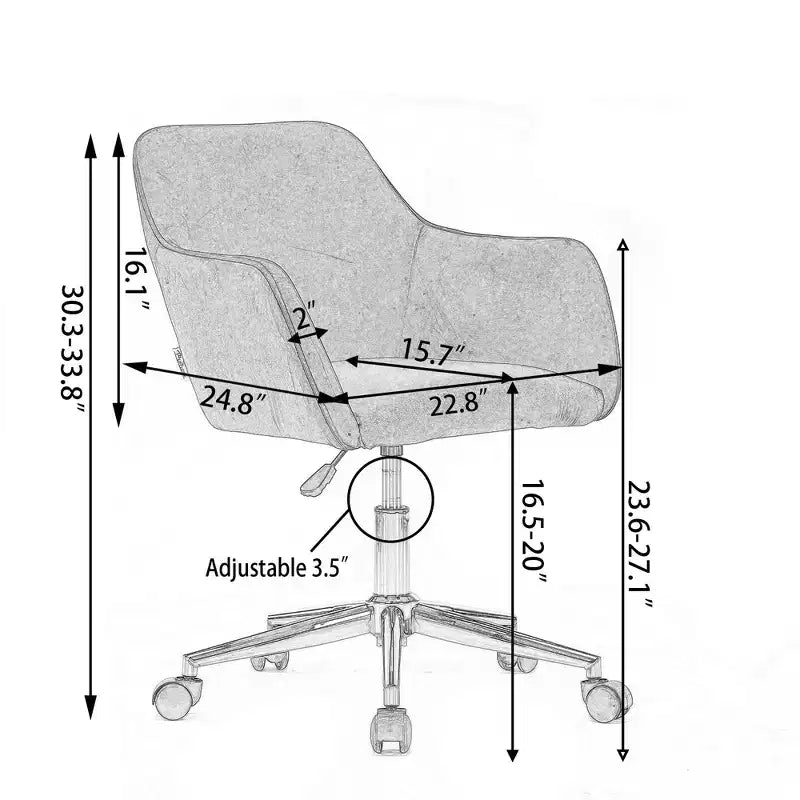 Chaise de bureau pivotante avec piètement en métal doré, hauteur réglable et roulettes universelles, chaise de bureau pour le bureau et l'étude