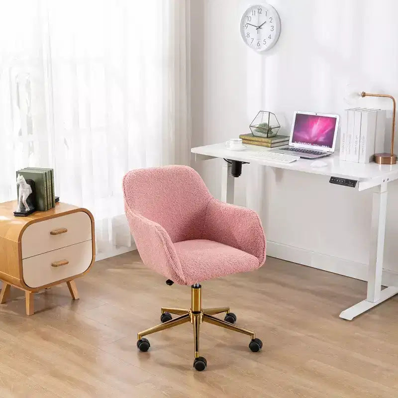 Chaise de bureau pivotante avec piètement en métal doré, hauteur réglable et roulettes universelles, chaise de bureau pour le bureau et l'étude