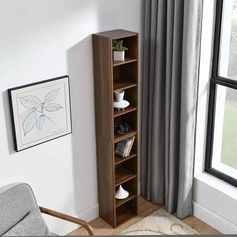 Étagère étroite à 8 niveaux, Bibliothèque haute pour livres et CD, Organiseur de rangement pour salon, couloir, bureau