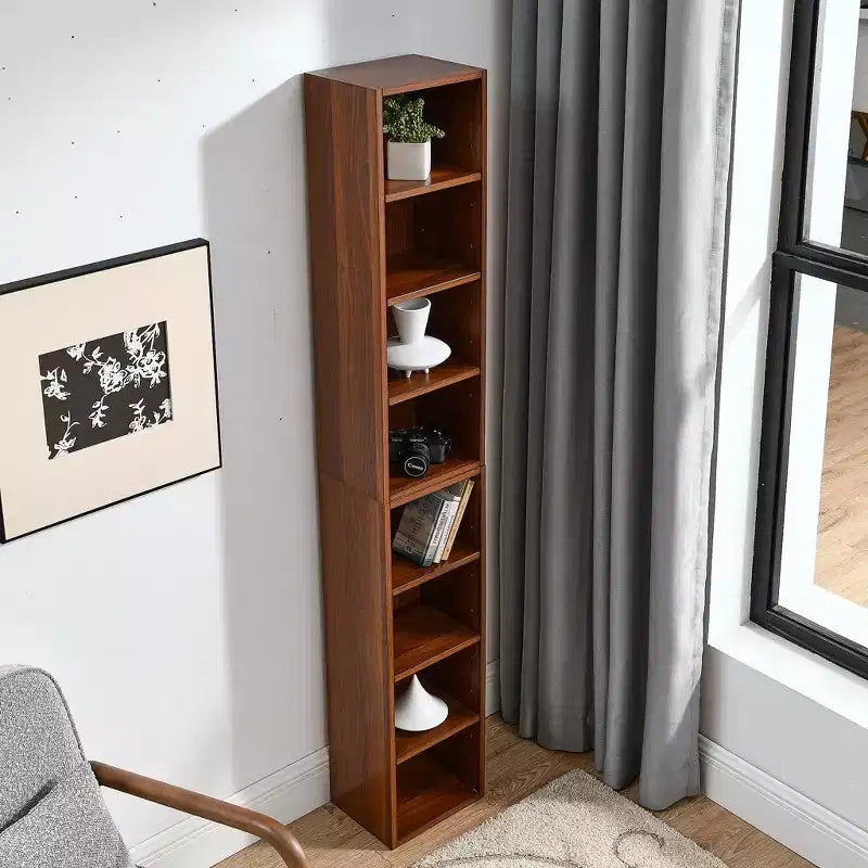 Étagère étroite à 8 niveaux, Bibliothèque haute pour livres et CD, Organiseur de rangement pour salon, couloir, bureau