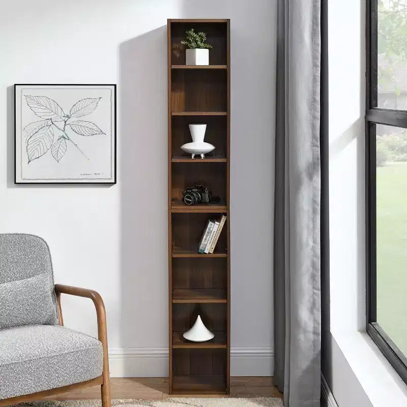 Okak Narrow Bookshelf, Storage Shelves with 8 Tiers, Tall Bookcase for Books and CDs, Storage Organizer for Living Room, Hallway, Office