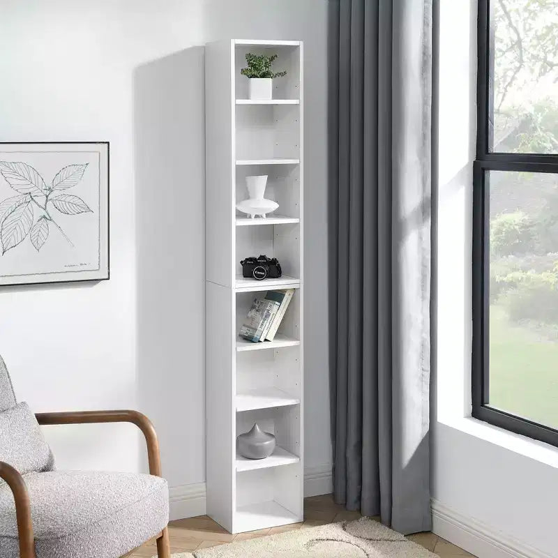 Étagère étroite à 8 niveaux, Bibliothèque haute pour livres et CD, Organiseur de rangement pour salon, couloir, bureau
