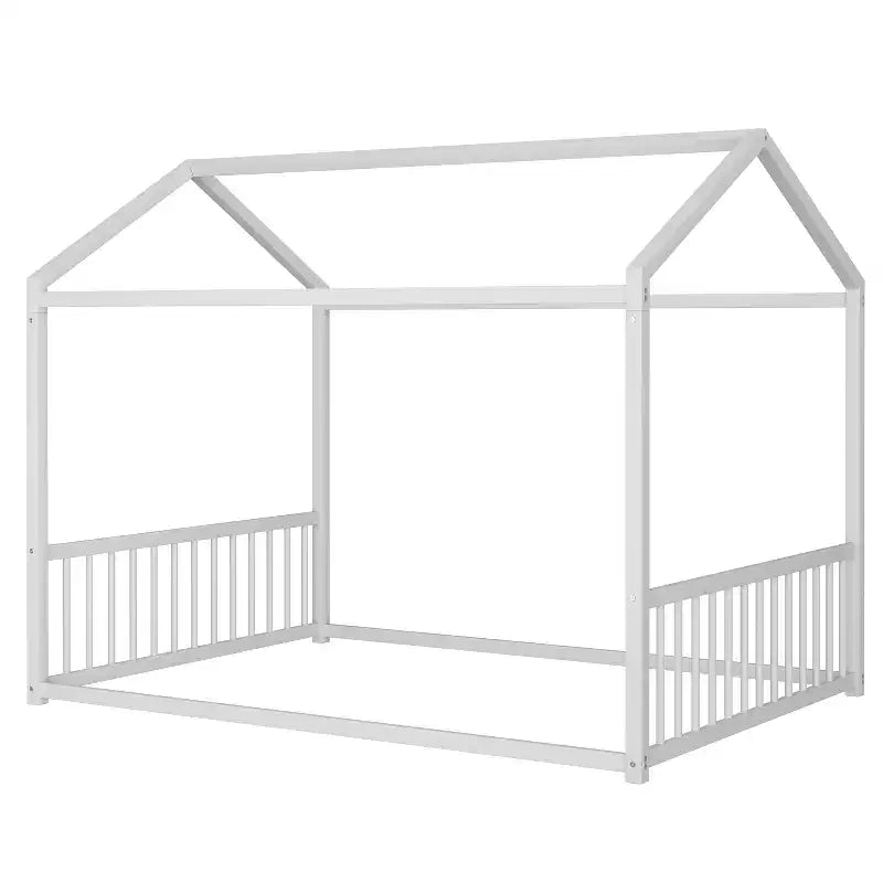 Cadre de lit en métal pleine grandeur avec forme de maison et barrières de sécurité
