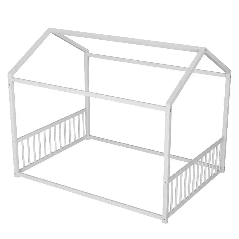 Cadre de lit en métal pleine grandeur avec forme de maison et barrières de sécurité