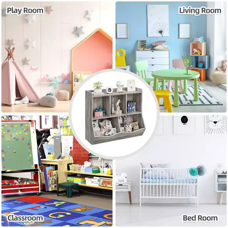 Meuble de rangement pour jouets pour enfants avec 3 étagères ouvertes et 2 bacs basculants