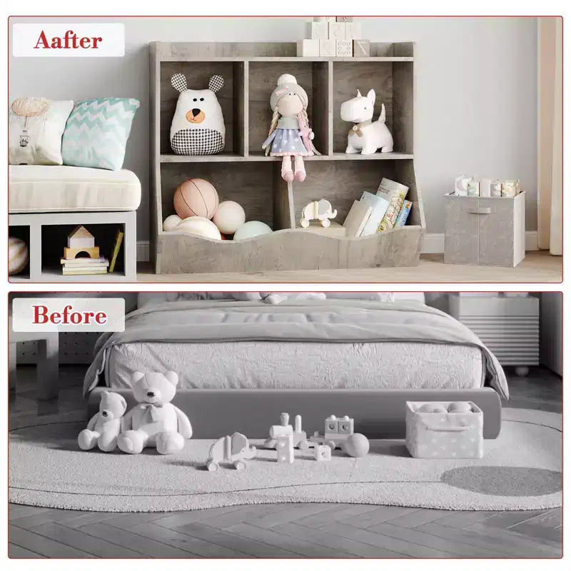 Meuble de rangement pour jouets pour enfants avec 3 étagères ouvertes et 2 bacs basculants