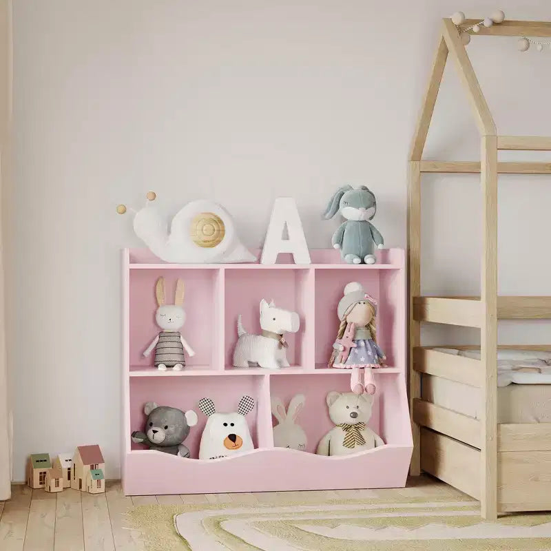 Meuble de rangement pour jouets pour enfants avec 3 étagères ouvertes et 2 bacs basculants
