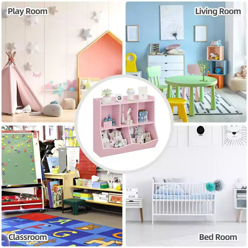 Meuble de rangement pour jouets pour enfants avec 3 étagères ouvertes et 2 bacs basculants