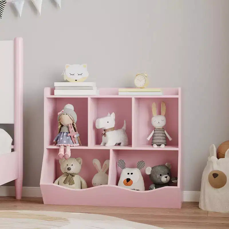 Meuble de rangement pour jouets pour enfants avec 3 étagères ouvertes et 2 bacs basculants