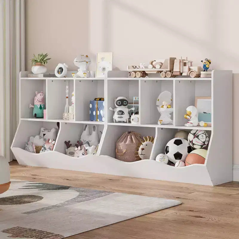 Meuble de rangement pour jouets pour enfants avec 3 étagères ouvertes et 2 bacs basculants