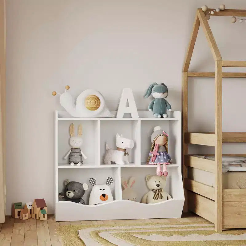 Meuble de rangement pour jouets pour enfants avec 3 étagères ouvertes et 2 bacs basculants