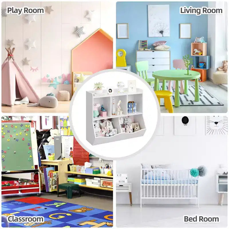 Meuble de rangement pour jouets pour enfants avec 3 étagères ouvertes et 2 bacs basculants