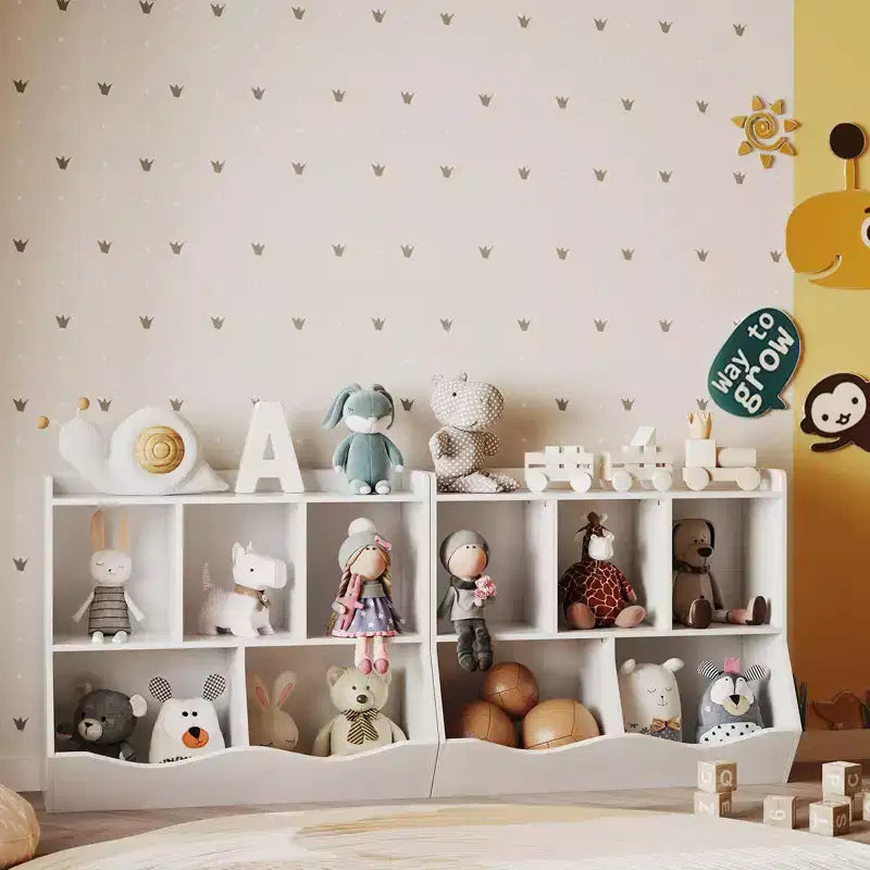Meuble de rangement pour jouets pour enfants avec 3 étagères ouvertes et 2 bacs basculants