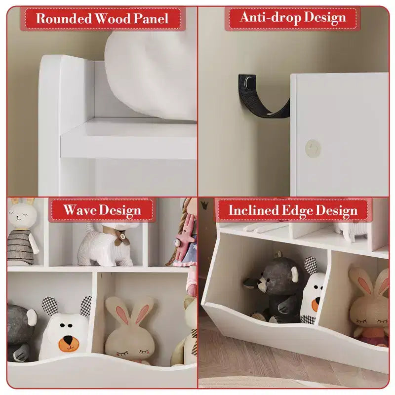 Meuble de rangement pour jouets pour enfants avec 3 étagères ouvertes et 2 bacs basculants