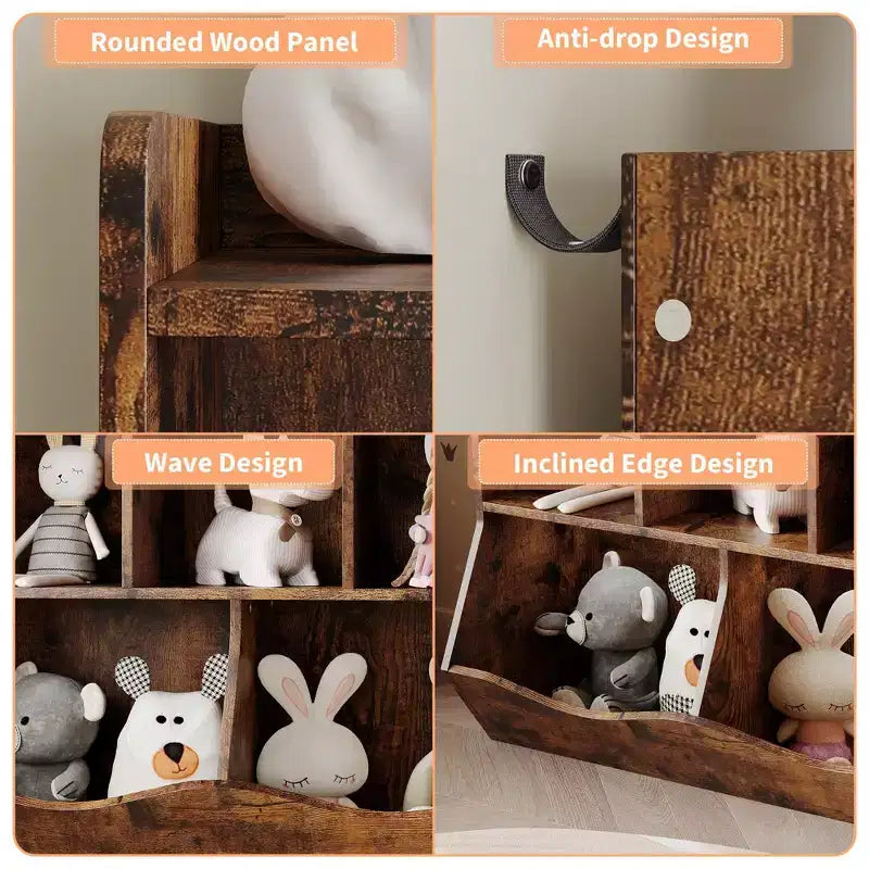 Meuble de rangement pour jouets pour enfants avec 3 étagères ouvertes et 2 bacs basculants