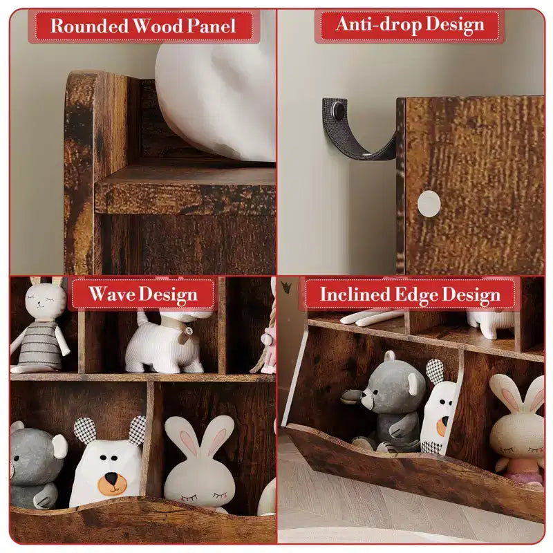 Meuble de rangement pour jouets pour enfants avec 3 étagères ouvertes et 2 bacs basculants