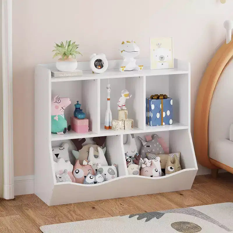 Meuble de rangement pour jouets pour enfants avec 3 étagères ouvertes et 2 bacs basculants
