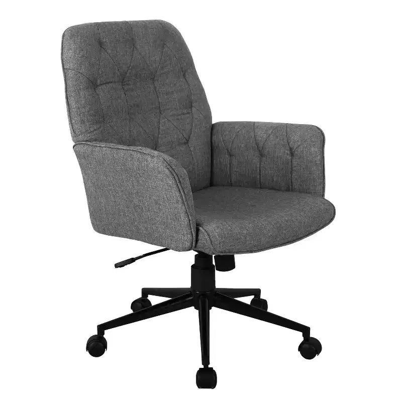 Chaise de bureau moderne, Chaise de vanité capitonnée avec accoudoirs et roulettes, Pivotante à 360°, Grise