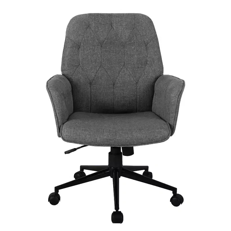 Chaise de bureau moderne, Chaise de vanité capitonnée avec accoudoirs et roulettes, Pivotante à 360°, Grise