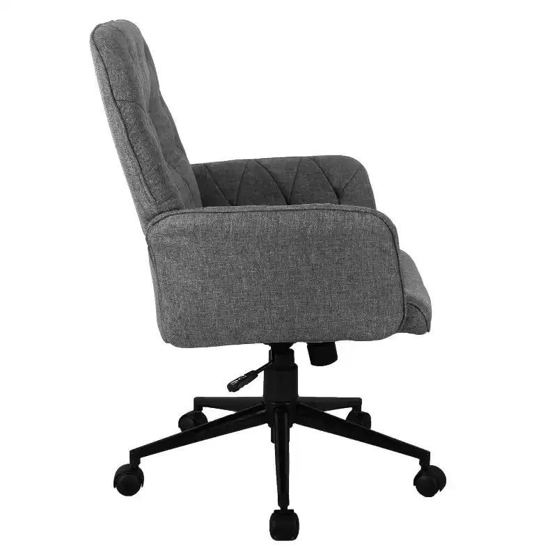 Chaise de bureau moderne, Chaise de vanité capitonnée avec accoudoirs et roulettes, Pivotante à 360°, Grise