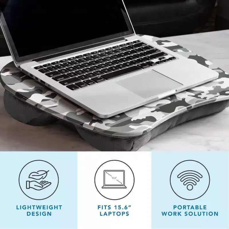 Tablette pour ordinateur portable avec coussin et poignée de transport
