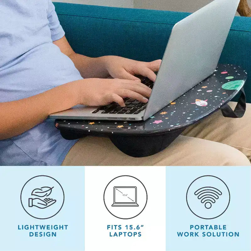 Tablette pour ordinateur portable avec coussin et poignée de transport