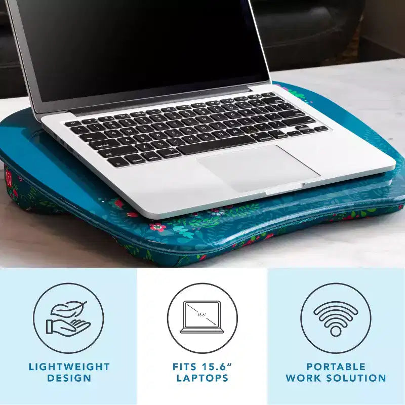 Tablette pour ordinateur portable avec coussin et poignée de transport