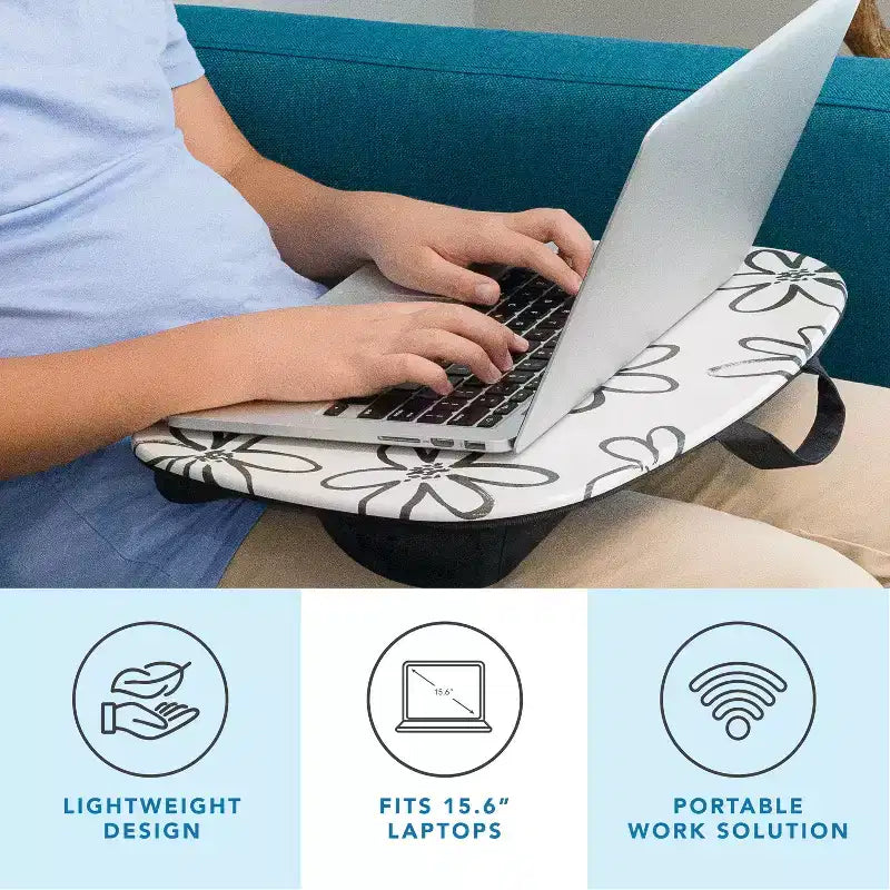 Tablette pour ordinateur portable avec coussin et poignée de transport