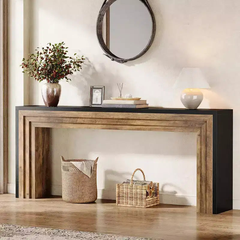 Lantine 70.9-Inch Narrow Wooden Console Table, Sofa Table Behind The Couch for Living Room, Entryway, Hallway, Black + Brown