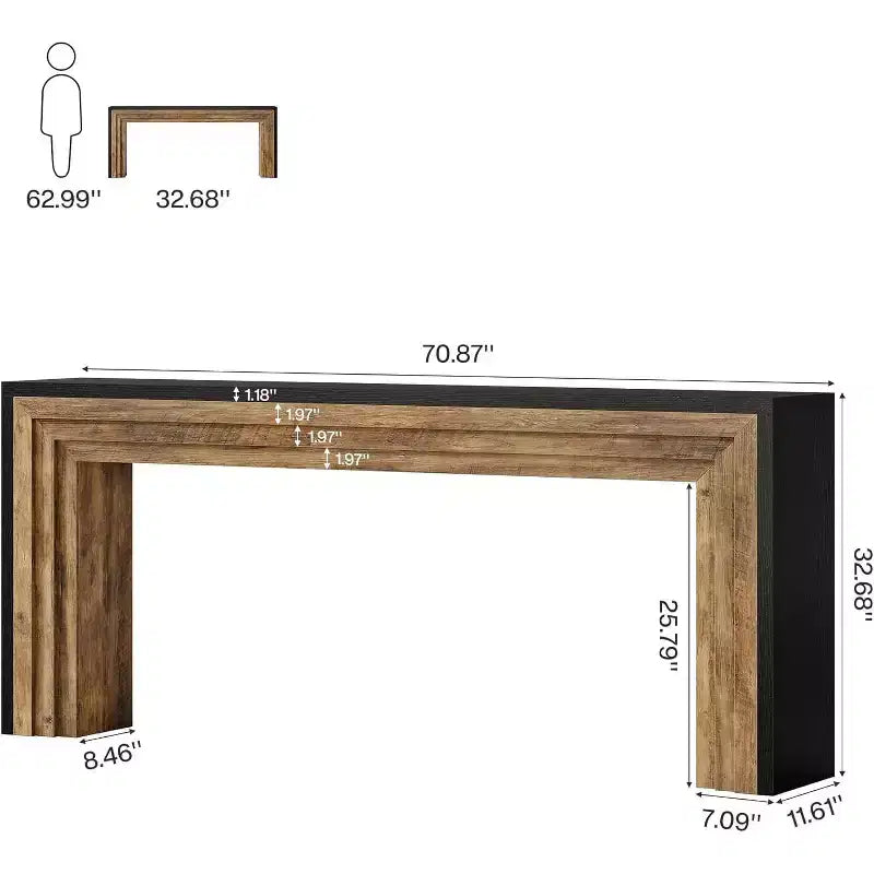 Table console étroite en bois de 180 cm pour salon, entrée et couloir, noir + marron
